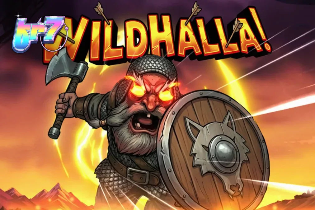 Cena de batalha nórdica com elementos visuais do jogo Wildhalla